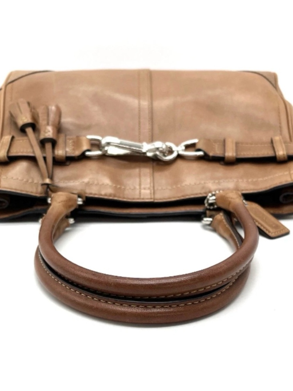 Coach Tan Leather Satchel with Bit-Detail - Picture 5 of 11